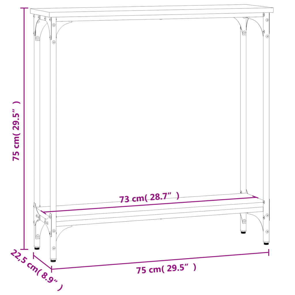konsolbord 75x22,5x75 cm konstrueret træ grå sonoma-eg
