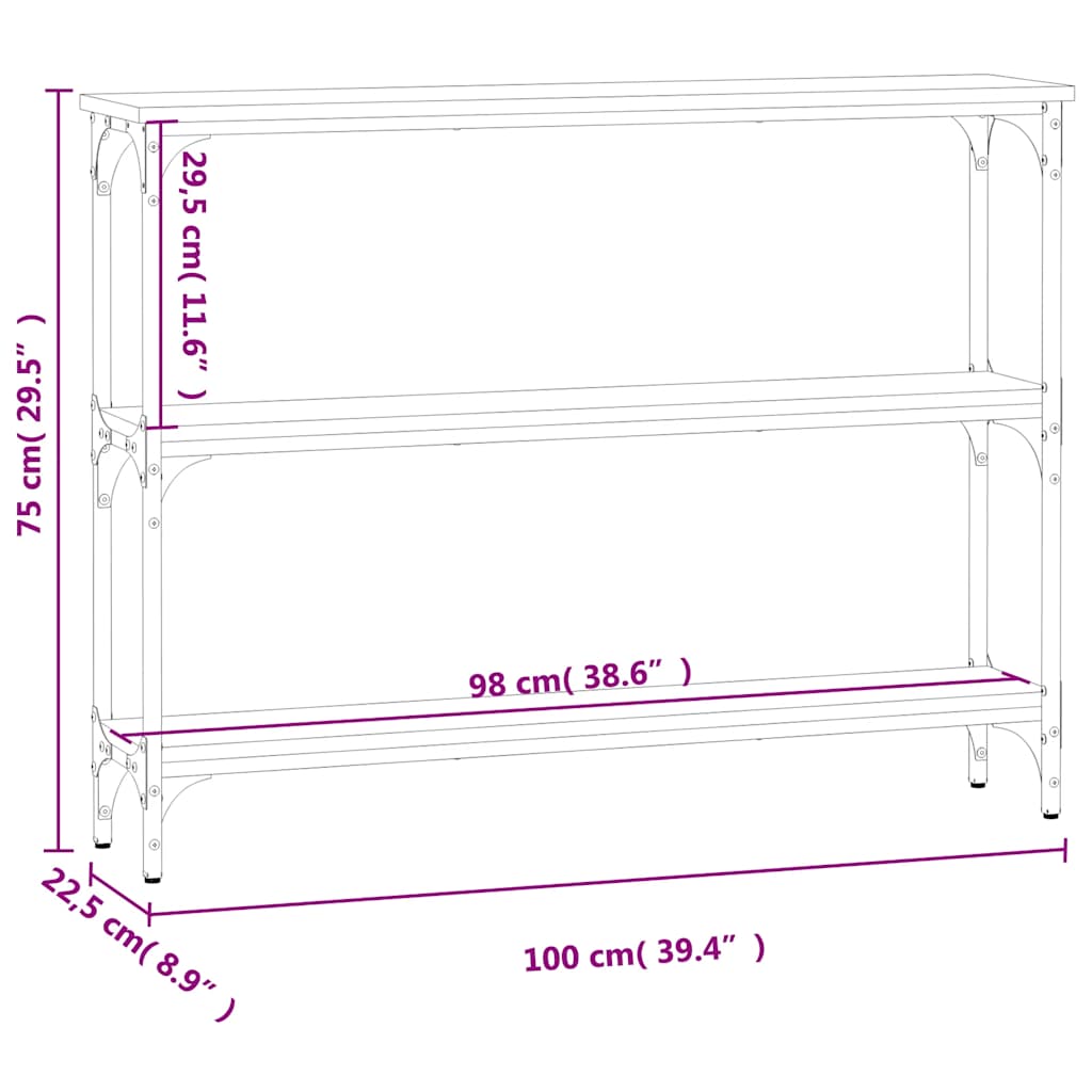 konsolbord 100x22,5x75 cm konstrueret træ sort