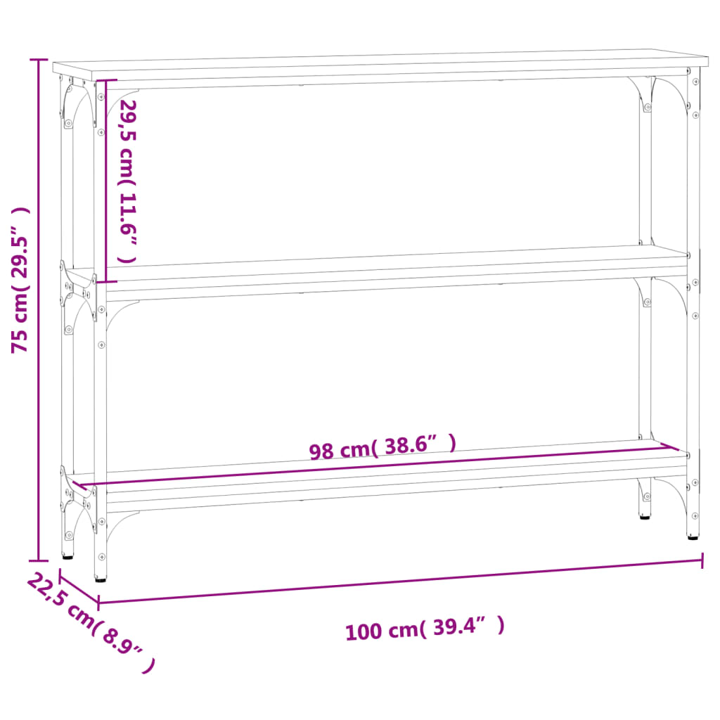 konsolbord 100x22,5x75 cm konstrueret træ sonoma-eg