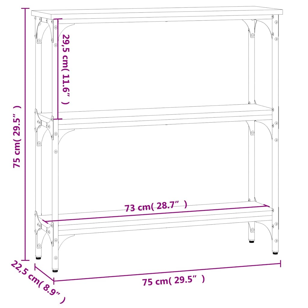 konsolbord 75x22,5x75 cm konstrueret træ sort