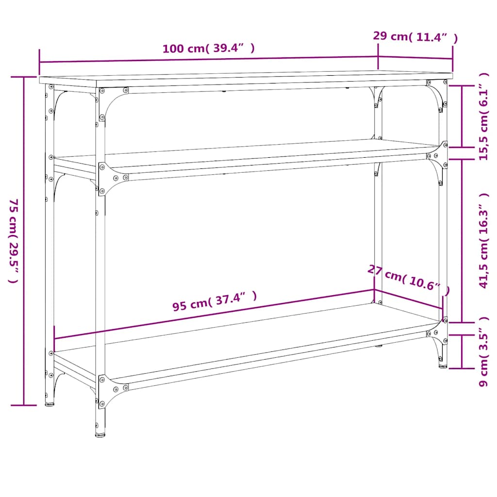 konsolbord 100x29x75 cm konstrueret træ sort