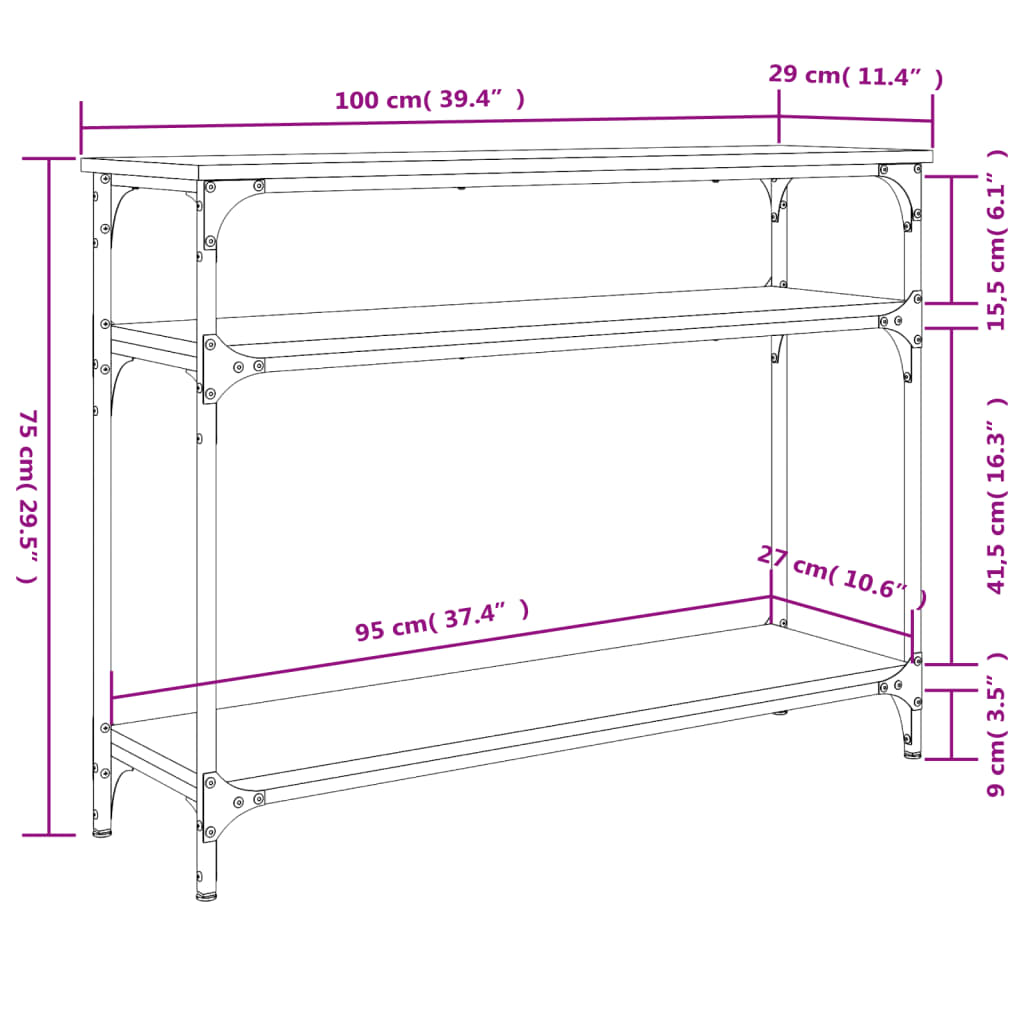 konsolbord 100x29x75 cm konstrueret træ sonoma-eg