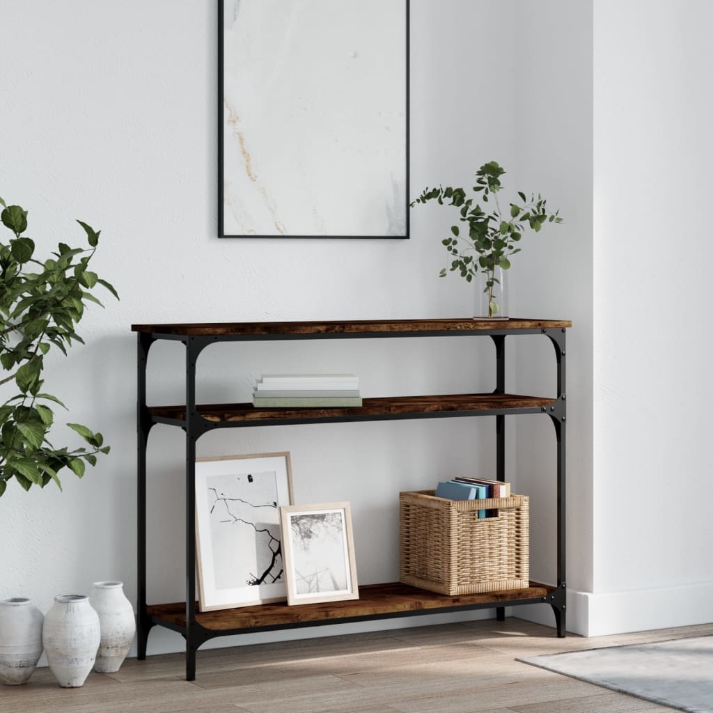 konsolbord 100x29x75 cm konstrueret træ røget egetræsfarve