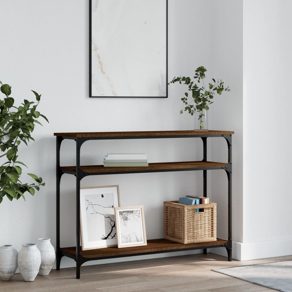 konsolbord 100x29x75 cm konstrueret træ brun egetræ