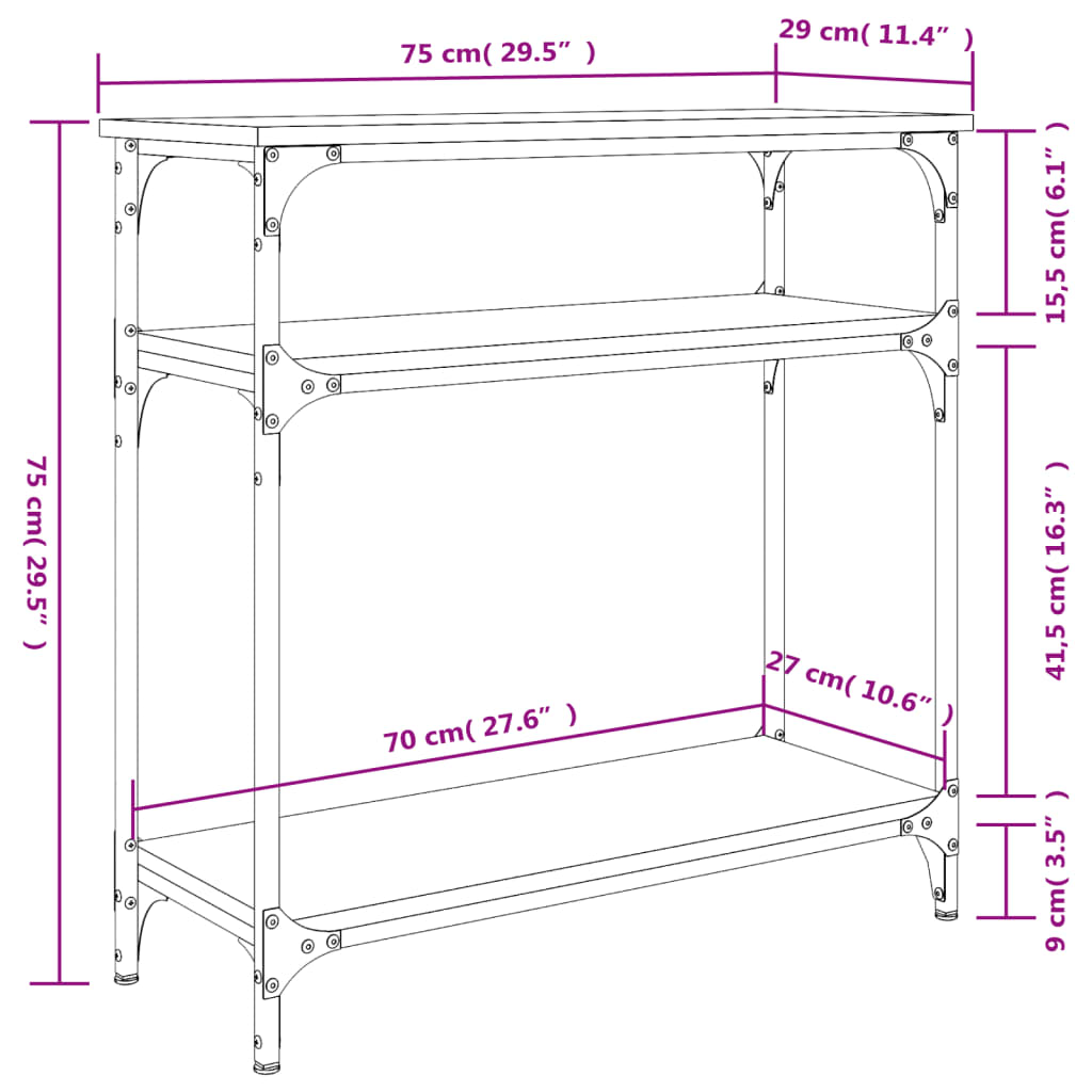 konsolbord 75x29x75 cm konstrueret træ sonoma-eg