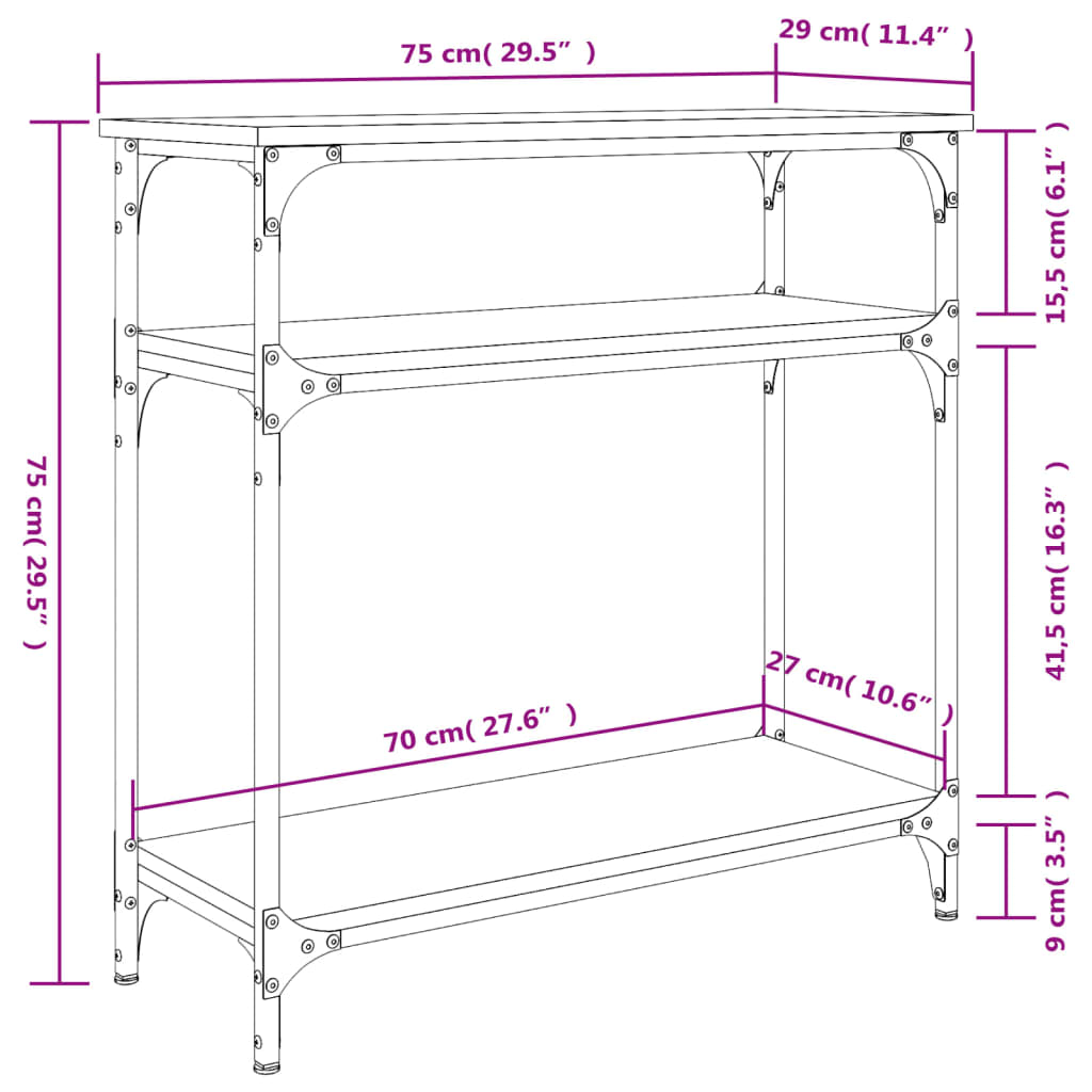 konsolbord 75x29x75 cm konstrueret træ grå sonoma-eg