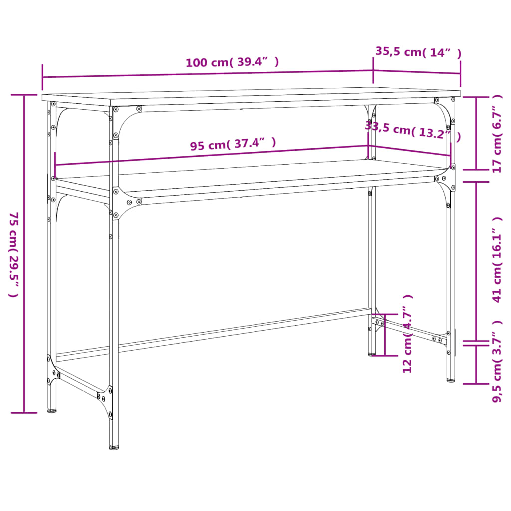 konsolbord 100x35,5x75 cm konstrueret træ sort
