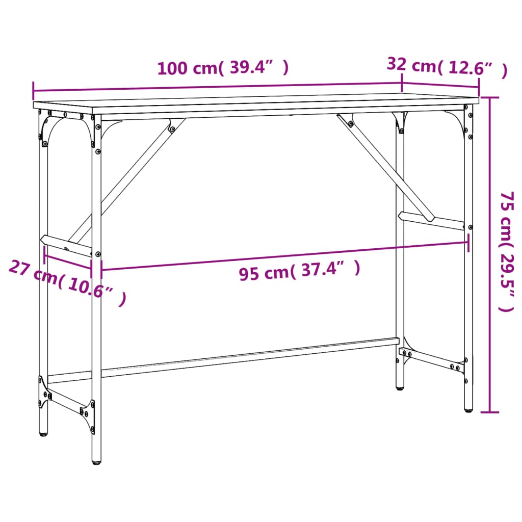 konsolbord 100x32x75 cm konstrueret træ sonoma-eg