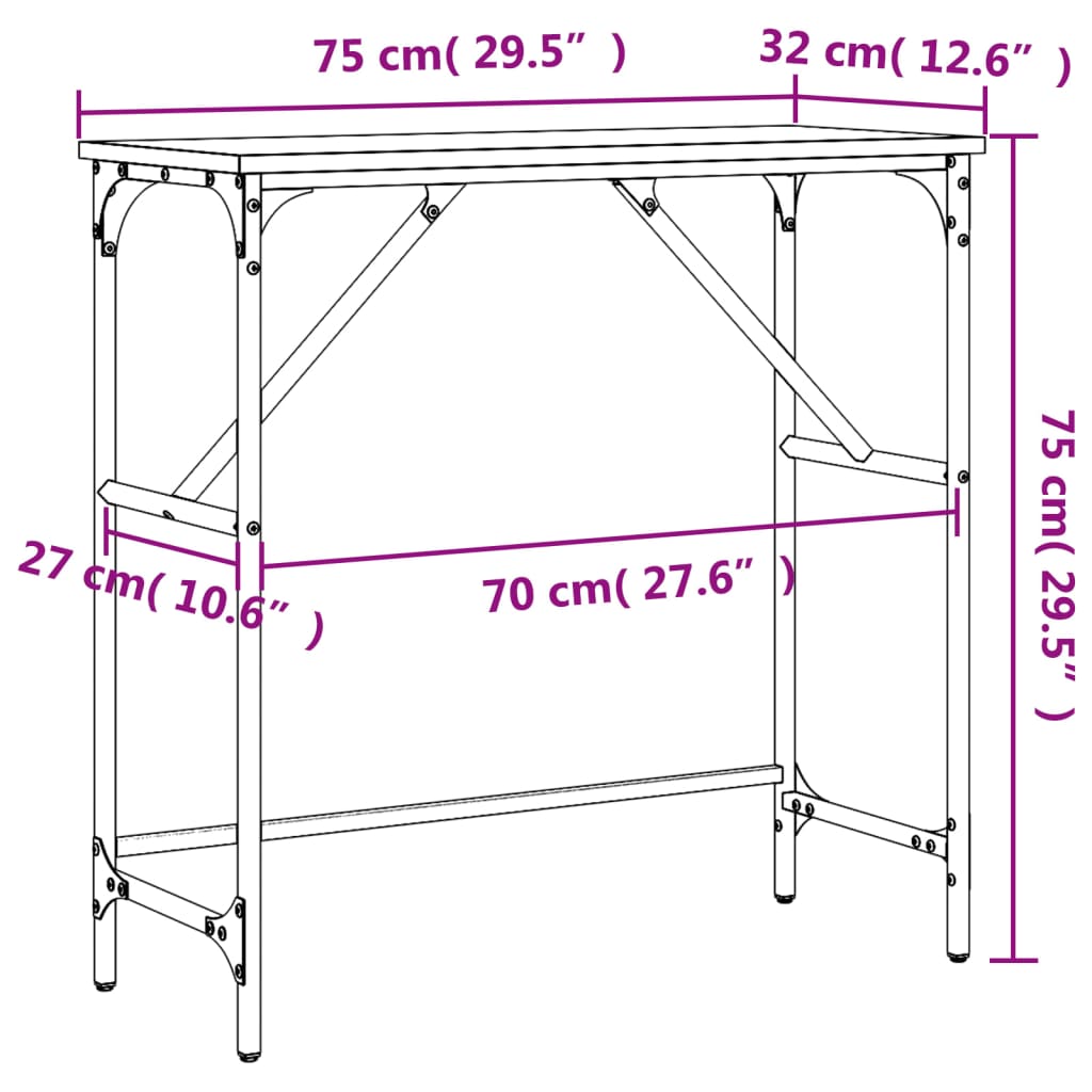 konsolbord 75x32x75 cm konstrueret træ sonoma-eg