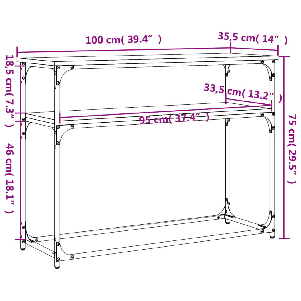 konsolbord 100x35,5x75 cm konstrueret træ sonoma-eg