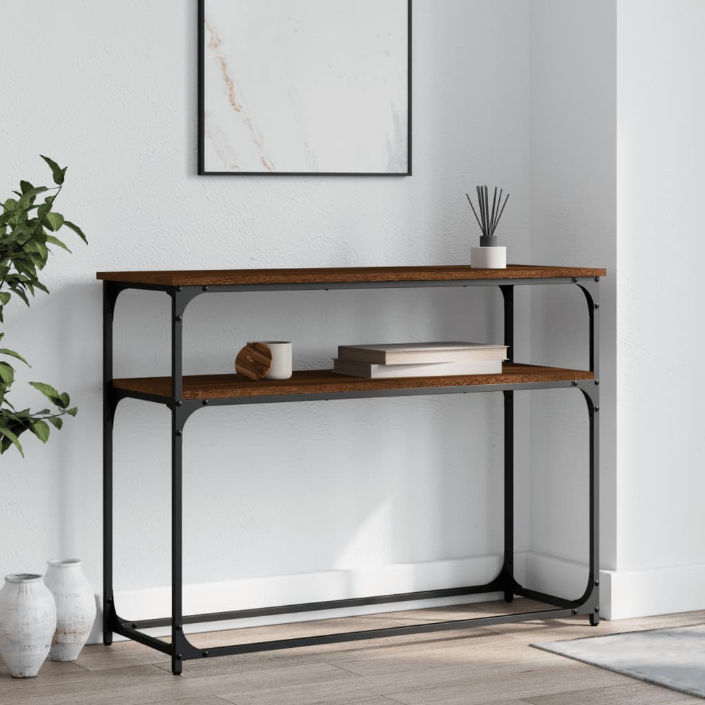 konsolbord 100x35,5x75 cm konstrueret træ brunt egetræ
