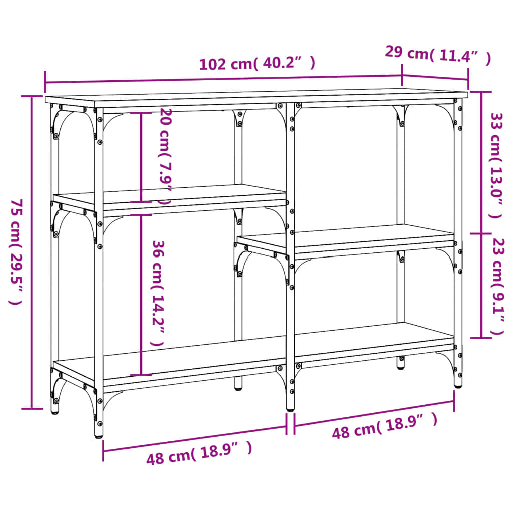 konsolbord 102x29x75 cm konstrueret træ røget egetræsfarve