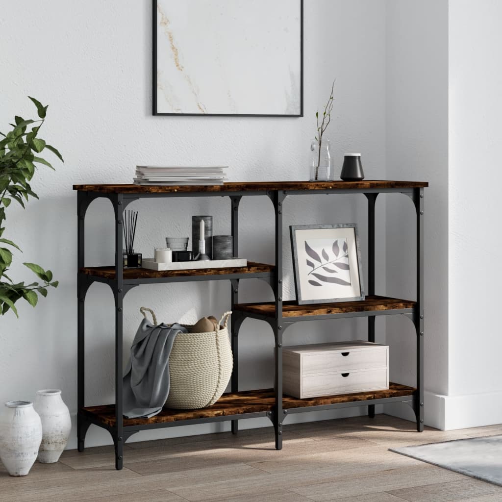 konsolbord 102x29x75 cm konstrueret træ røget egetræsfarve