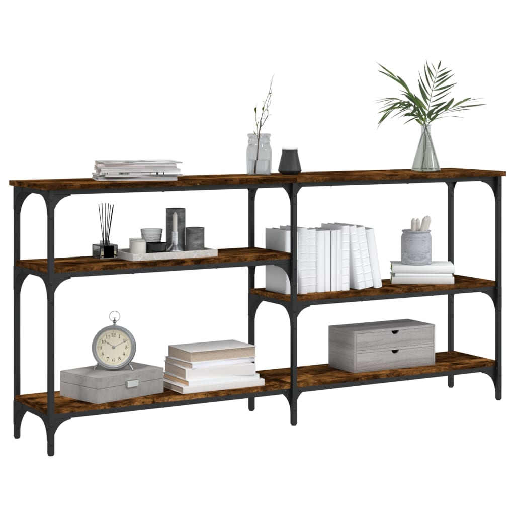 konsolbord 160x29x75 cm konstrueret træ røget egetræsfarve