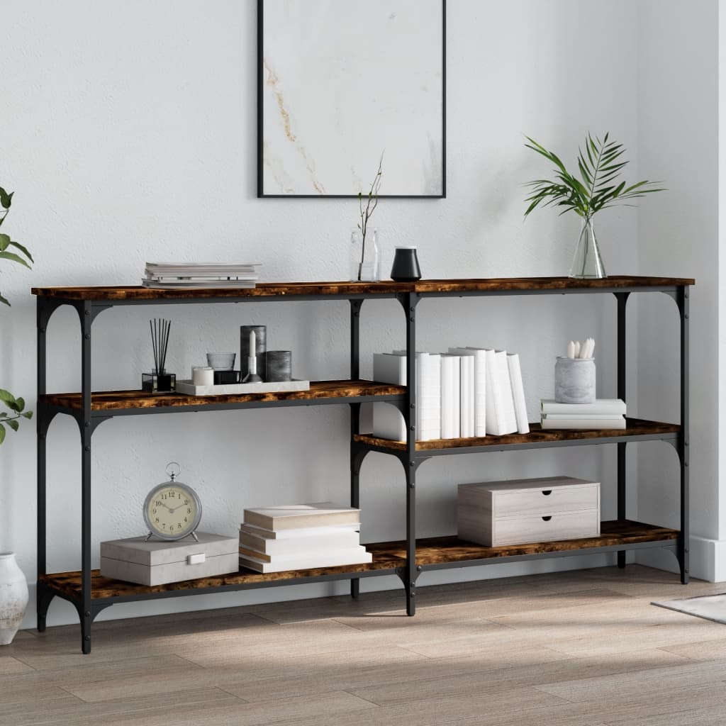 konsolbord 160x29x75 cm konstrueret træ røget egetræsfarve
