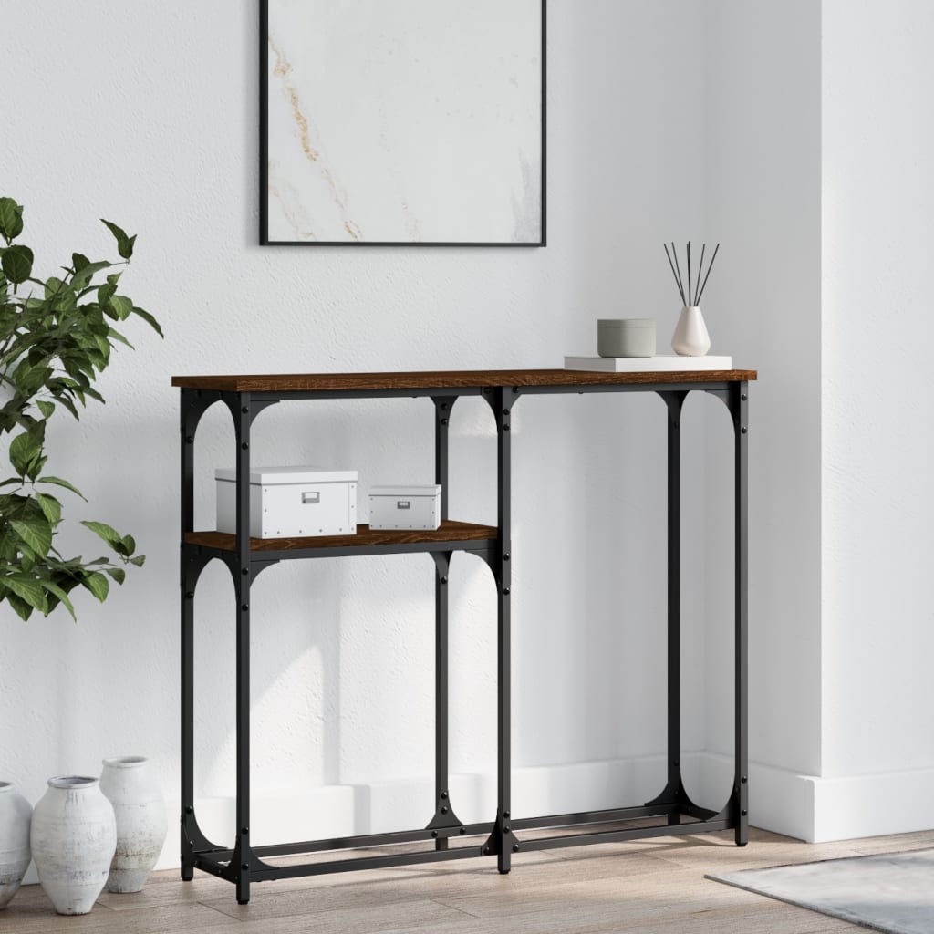 konsolbord 90x22,5x75 cm konstrueret træ brunt egetræ