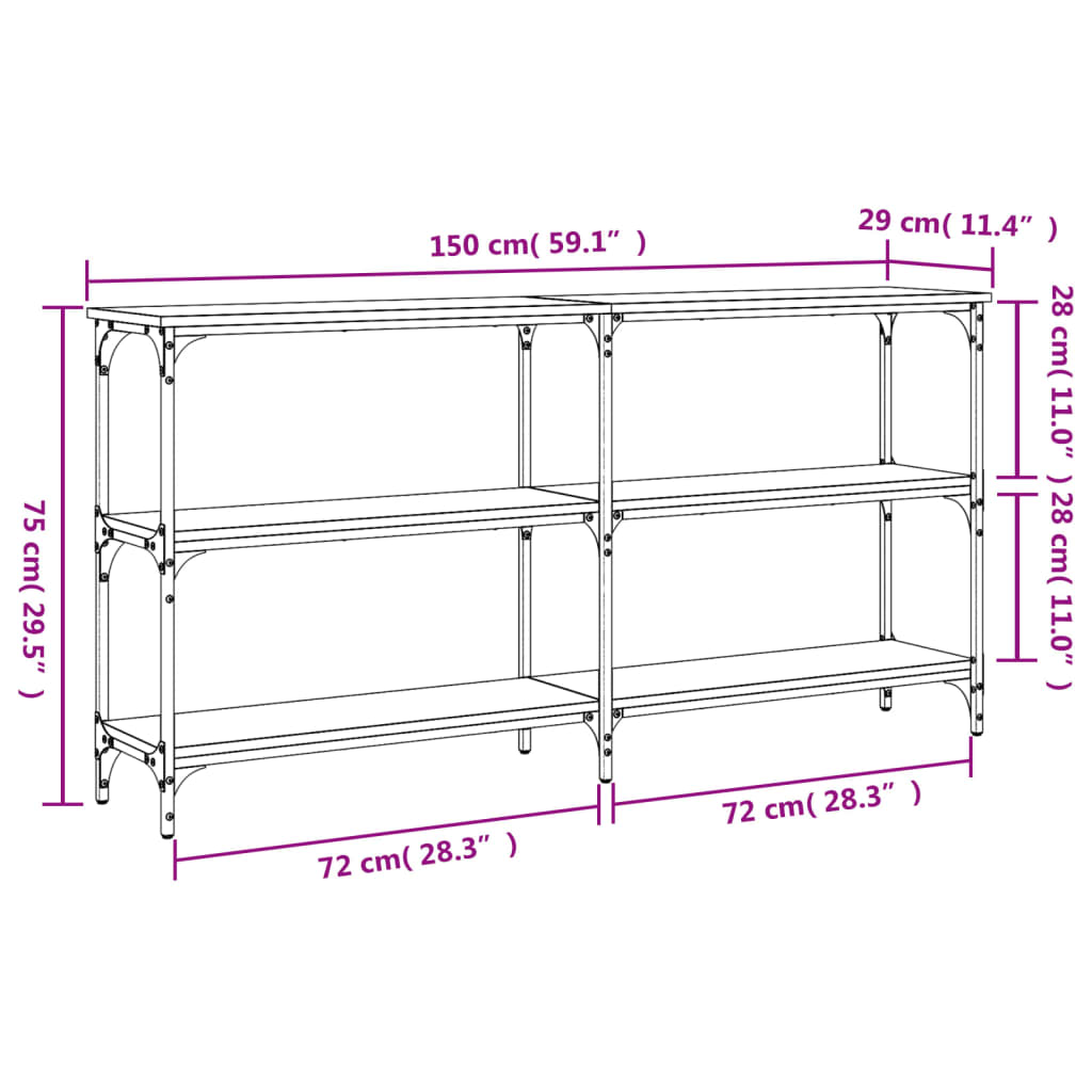 konsolbord 150x29x75 cm konstrueret træ sonoma-eg