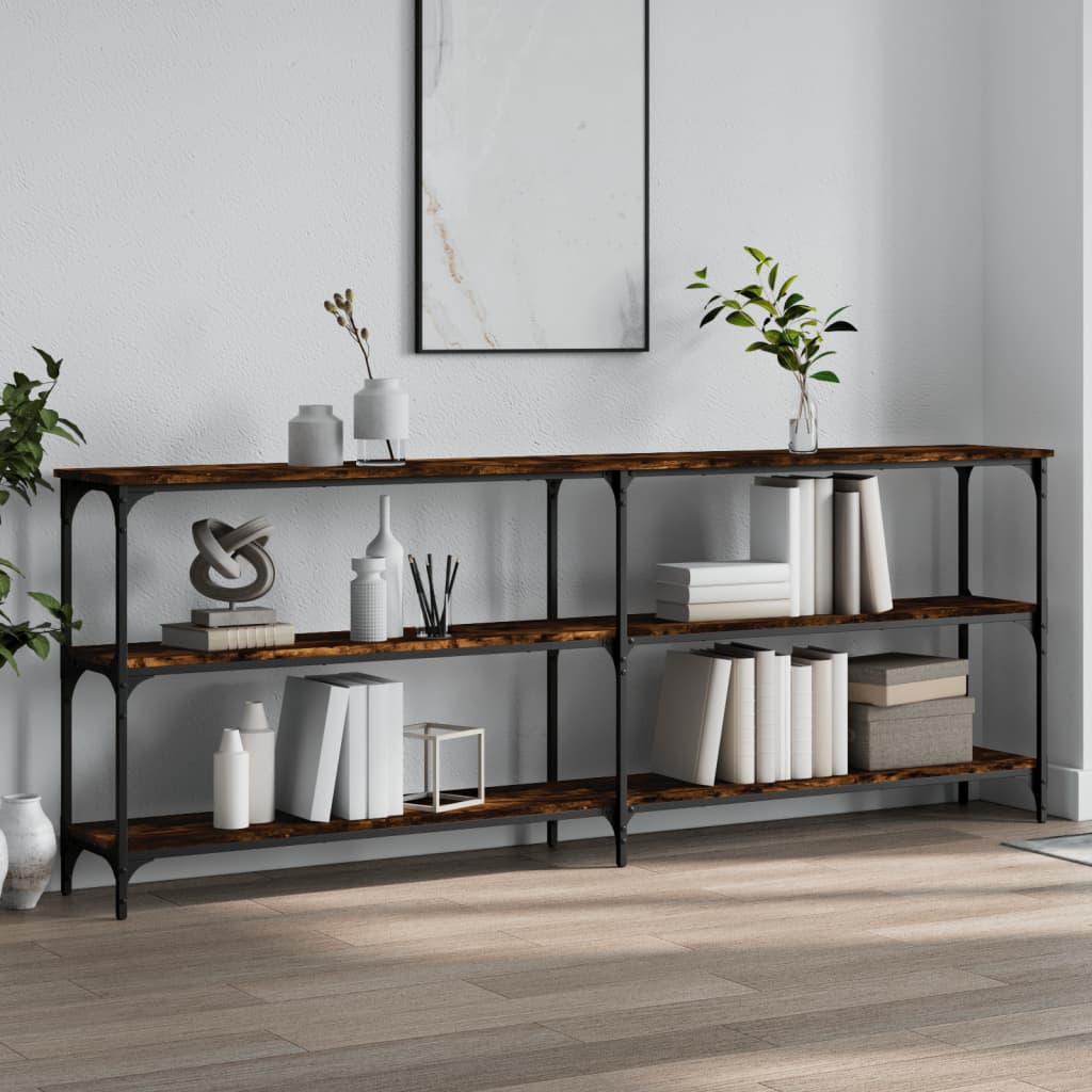 konsolbord 200x29x75 cm konstrueret træ røget egetræsfarve