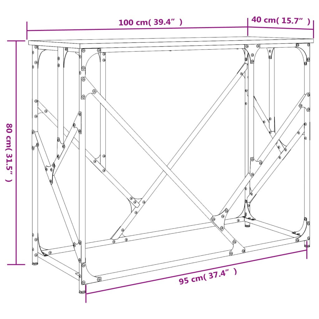 konsolbord 100x40x80 cm konstrueret træ røget egetræsfarve