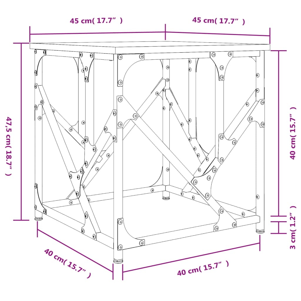 sofabord 45x45x47,5 cm konstrueret træ sonoma-eg