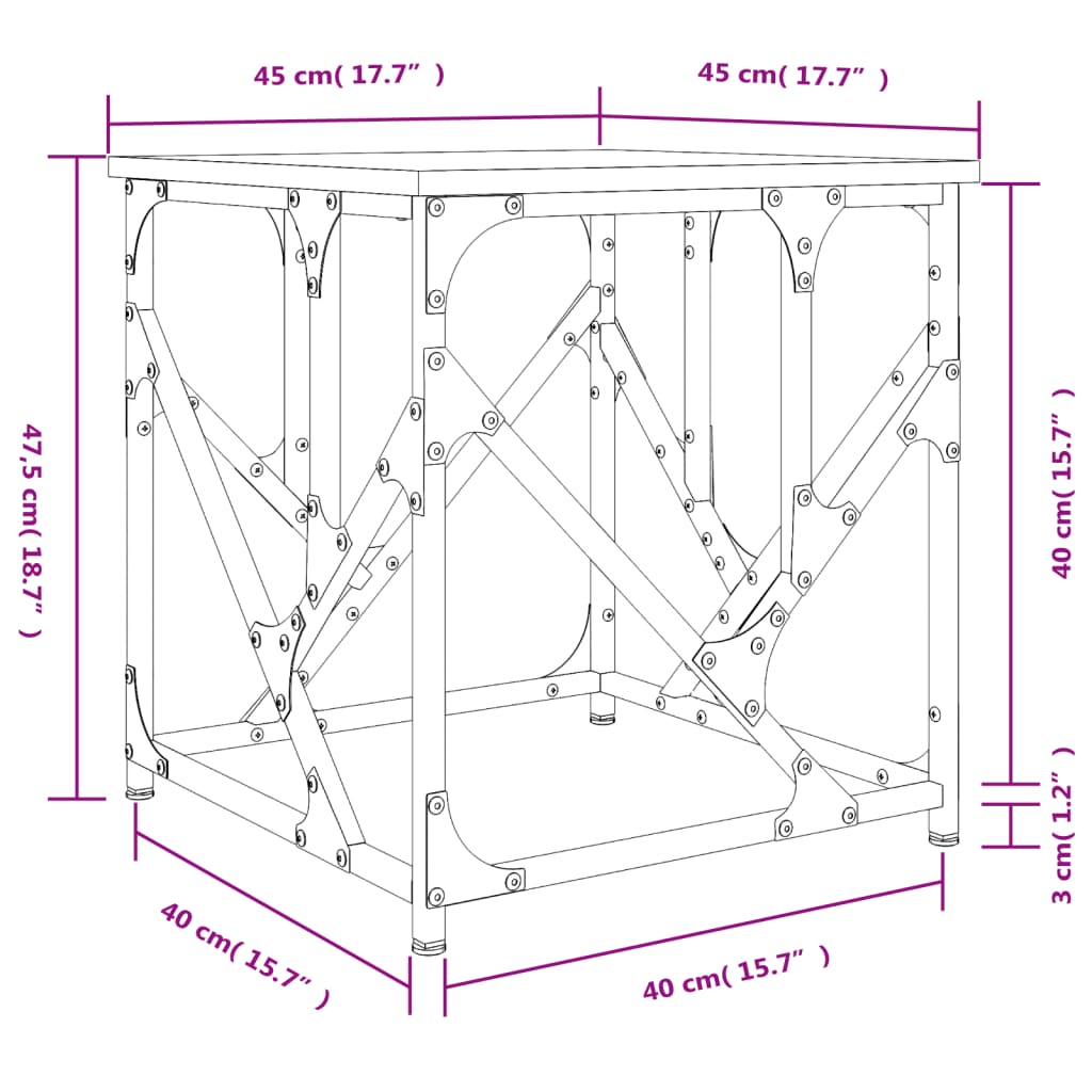 sofabord 45x45x47,5 cm konstrueret træ røget egetræsfarve