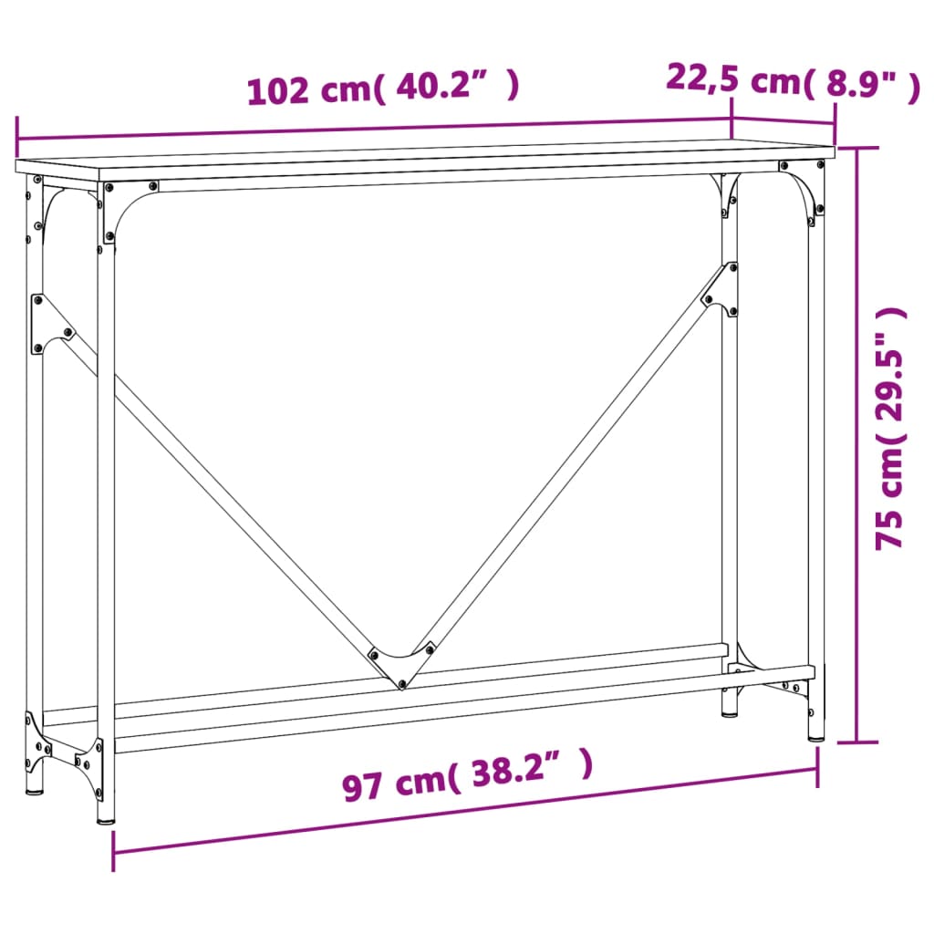 konsolbord 102x22,5x75 cm konstrueret træ sort