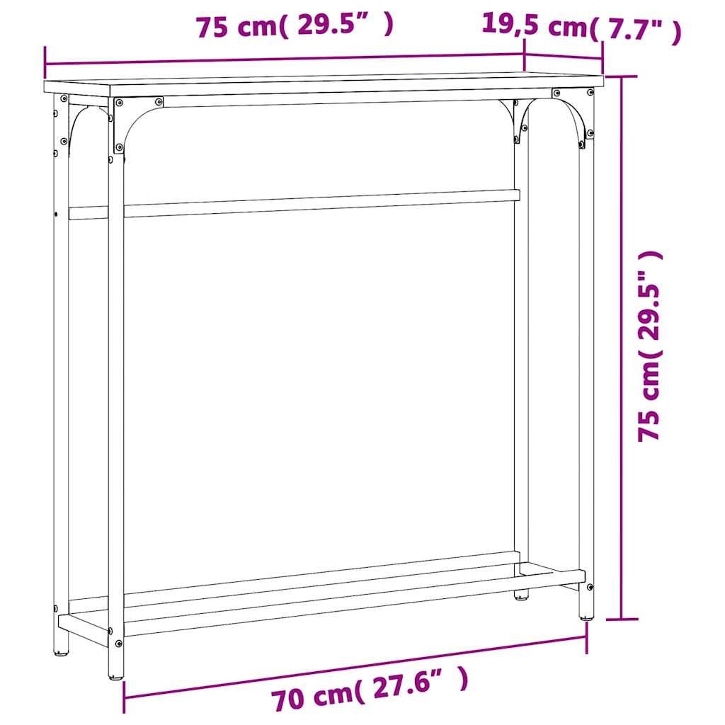 konsolbord 75x19,5x75 cm konstrueret træ røget egetræsfarve