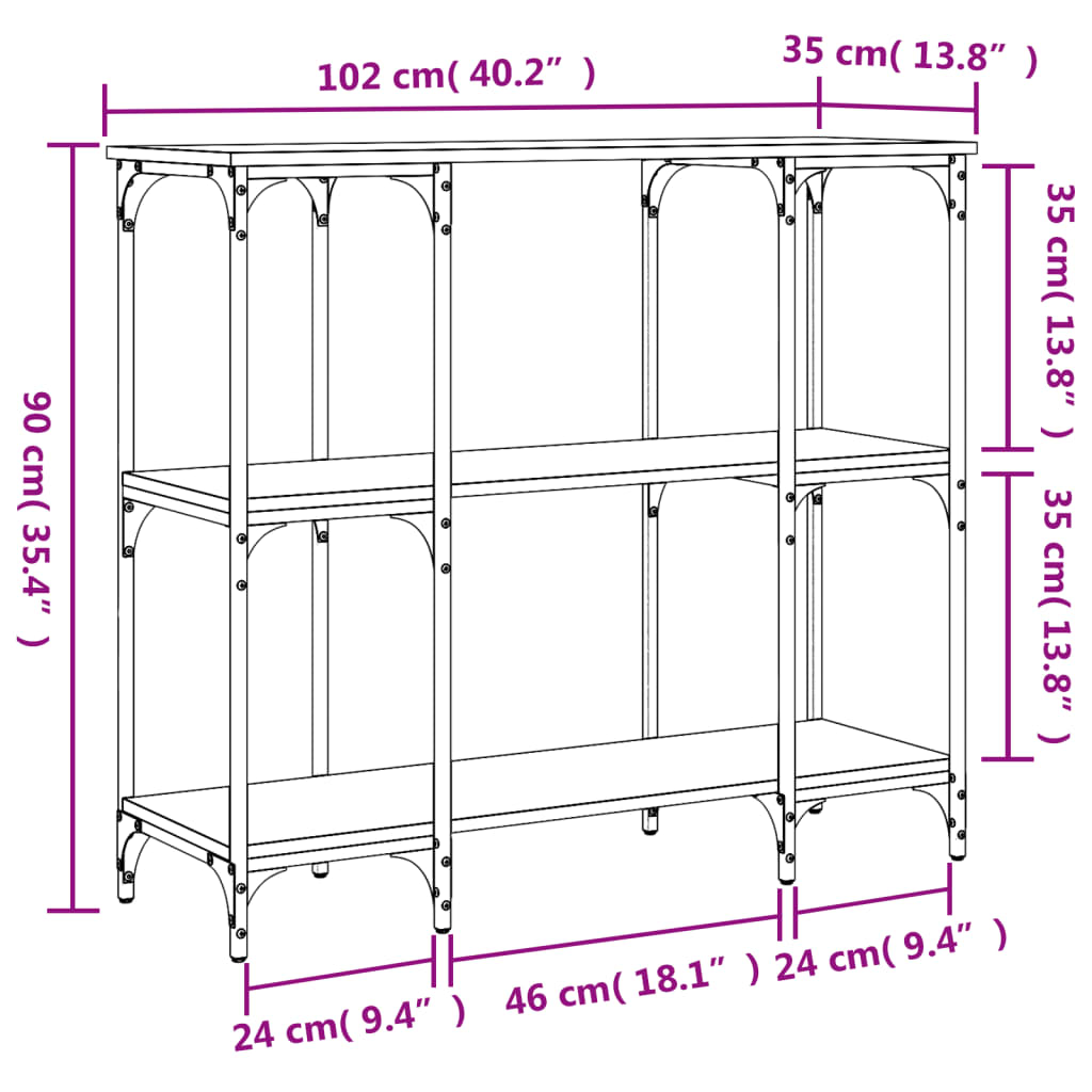 konsolbord 102x35x90 cm konstrueret træ sonoma-eg