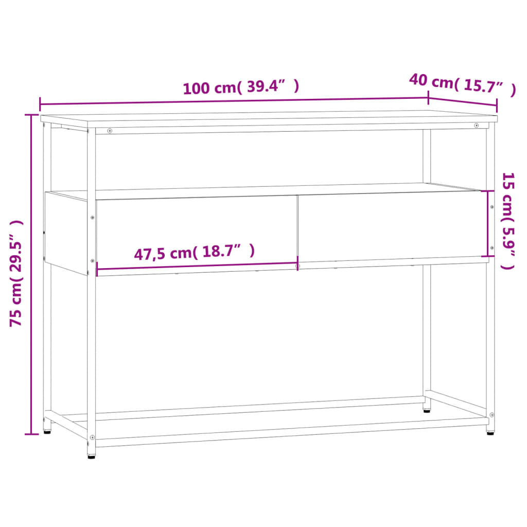 konsolbord 100x40x75 cm konstrueret træ grå sonoma-eg