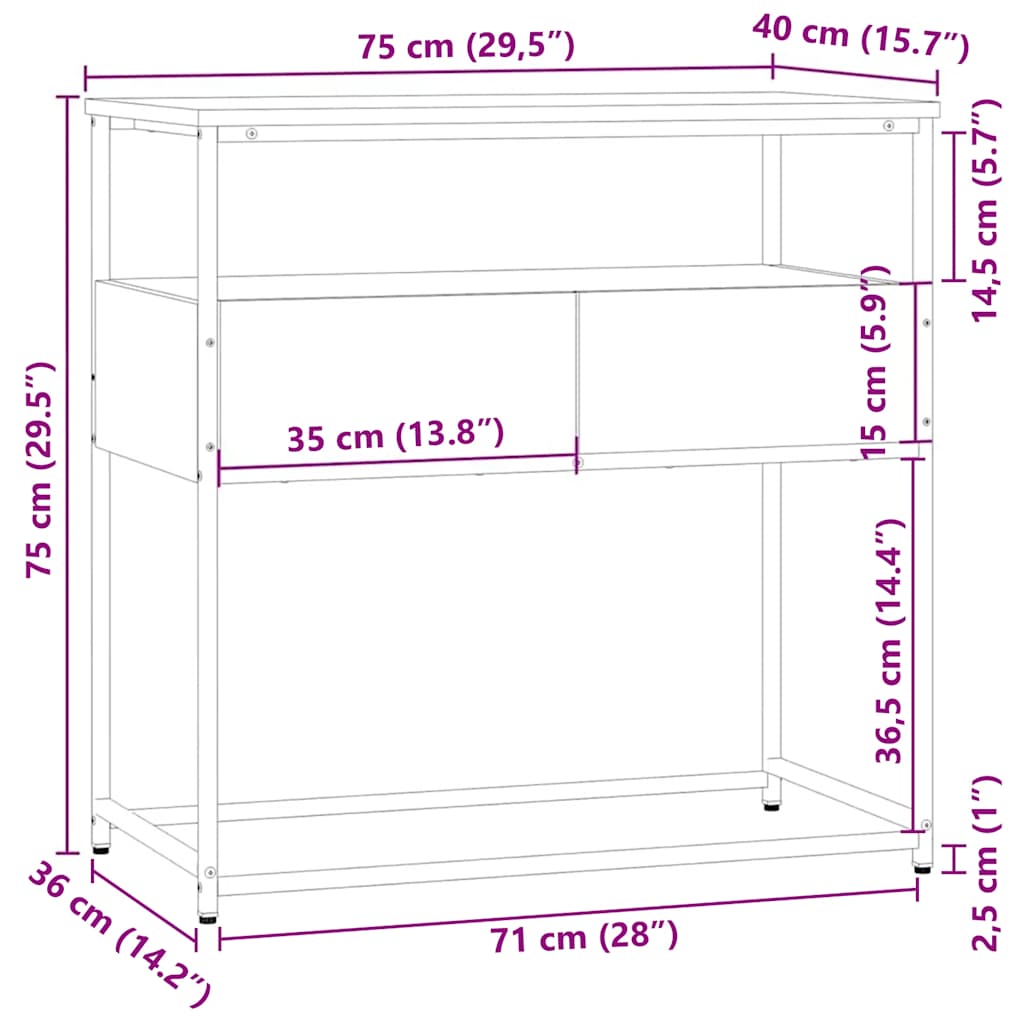 konsolbord 75x40x75 cm konstrueret træ røget egetræsfarve