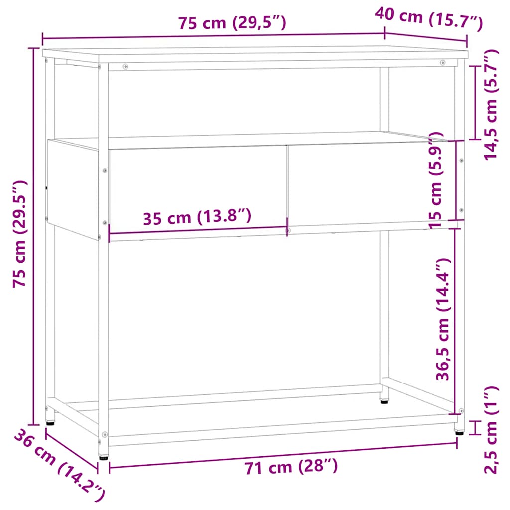 konsolbord 75x40x75 cm konstrueret træ grå sonoma-eg