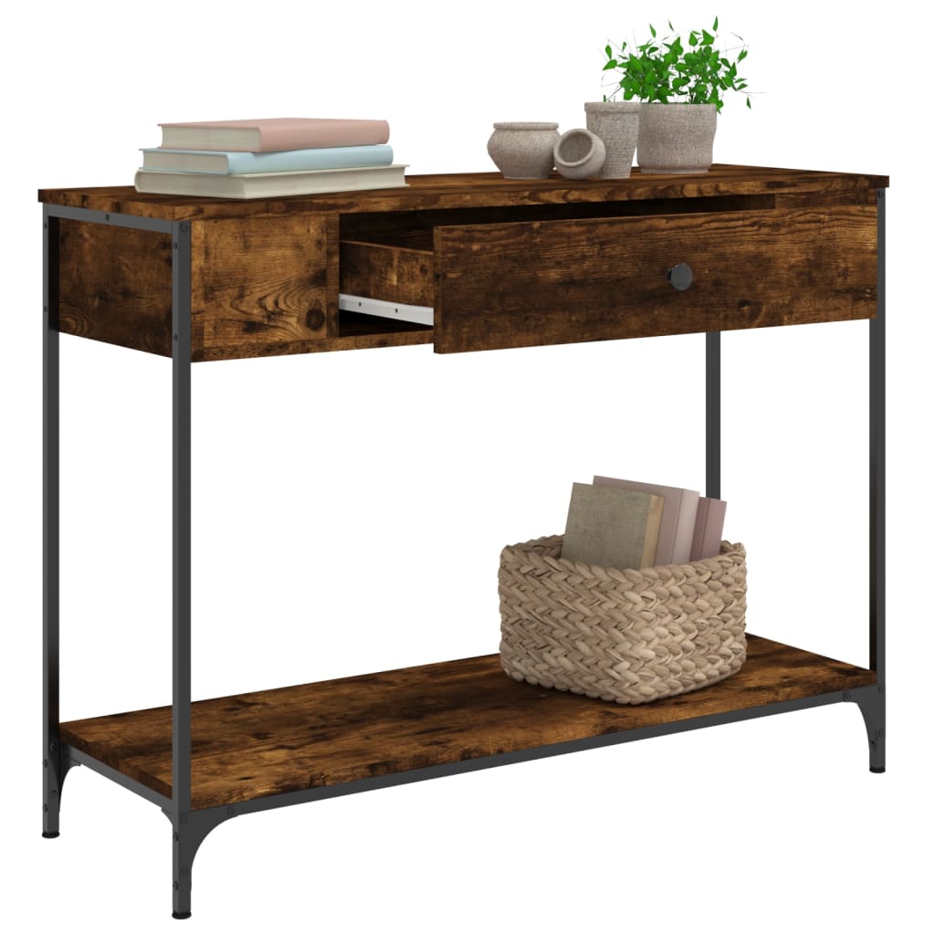 konsolbord 100x34,5x75 cm konstrueret træ røget egetræsfarve
