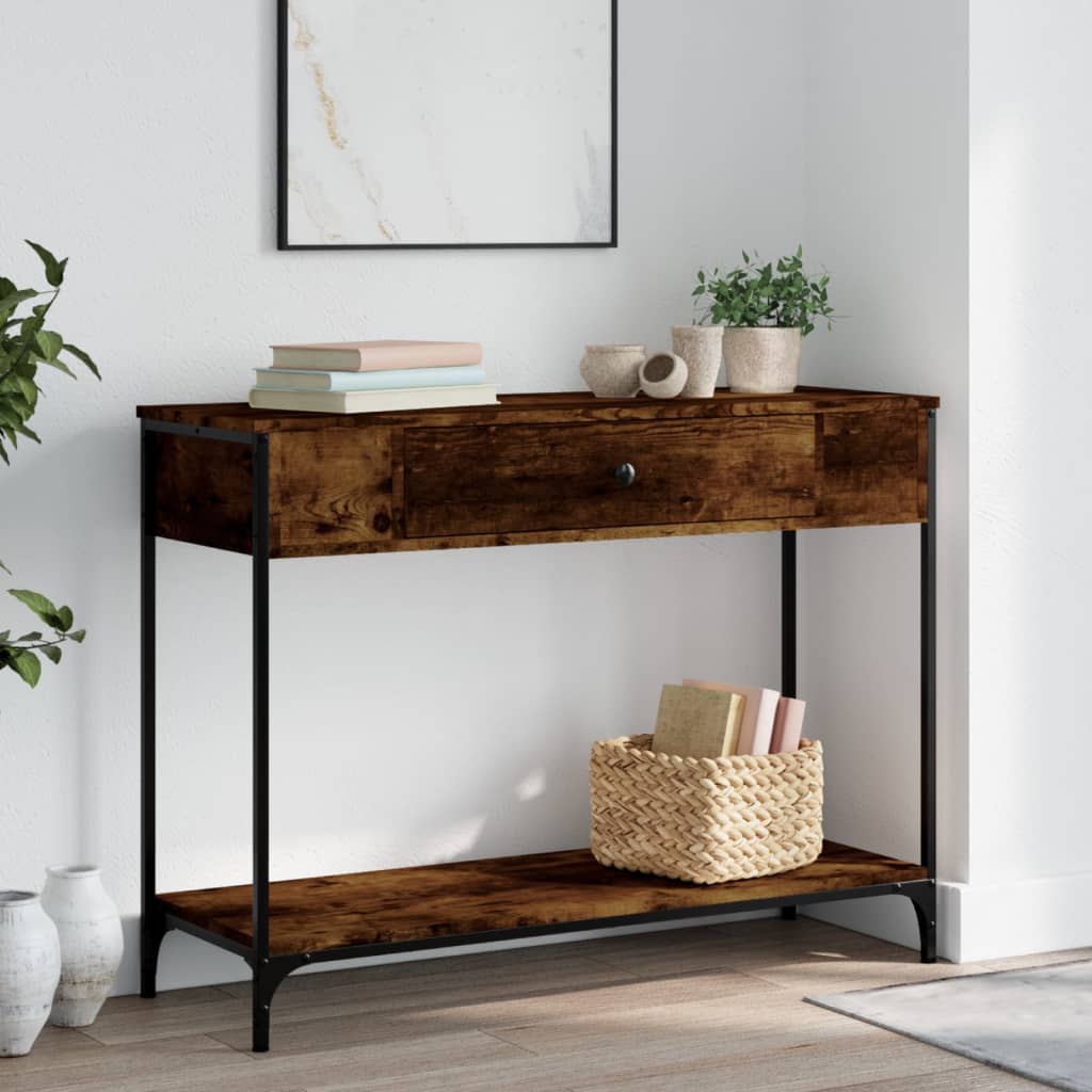 konsolbord 100x34,5x75 cm konstrueret træ røget egetræsfarve