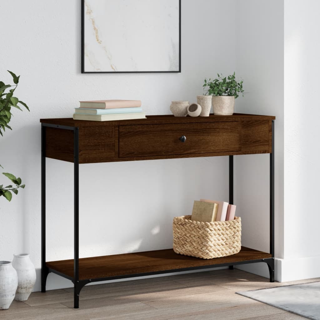 konsolbord 100x34,5x75 cm konstrueret træ brunt egetræ