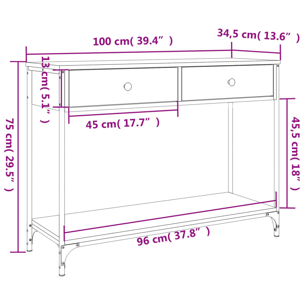 konsolbord 100x34,5x75 cm konstrueret træ sonoma-eg