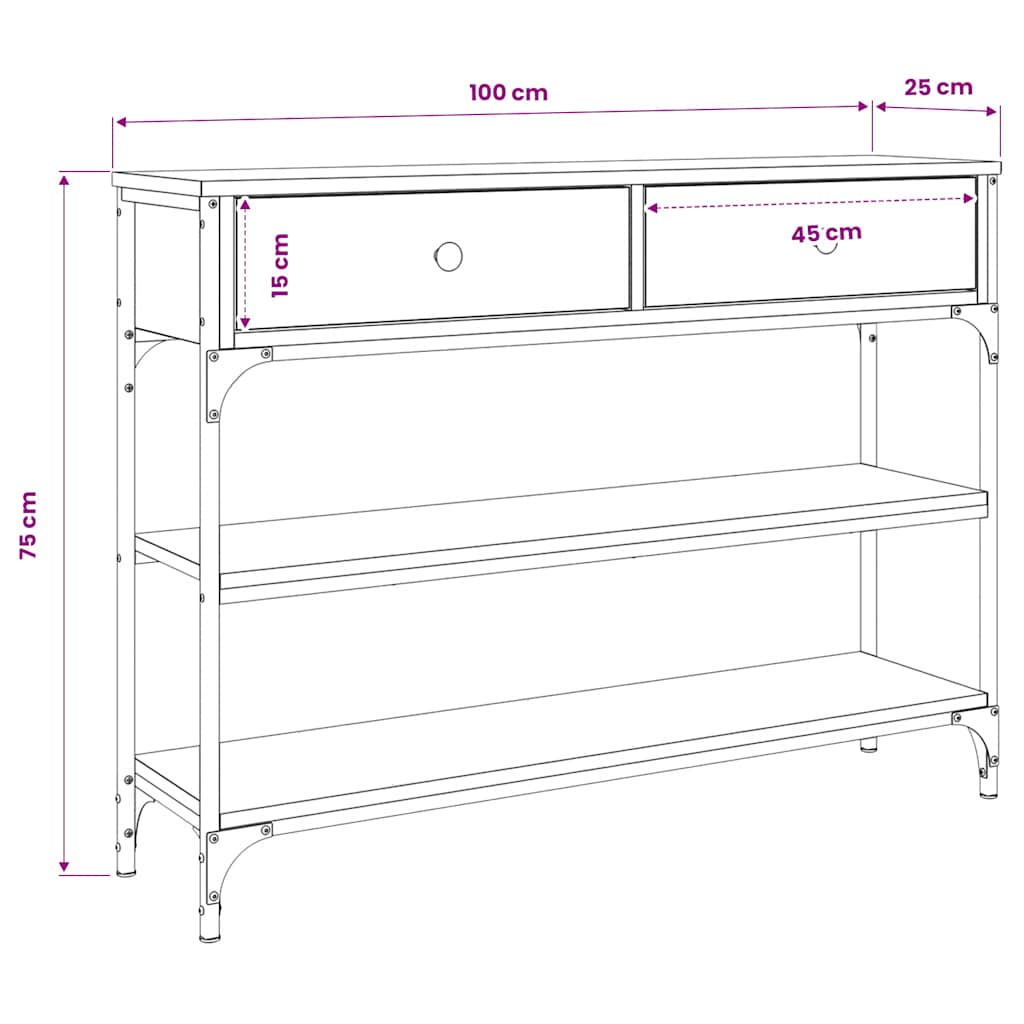 konsolbord 100x25x75 cm konstrueret træ sonoma-eg