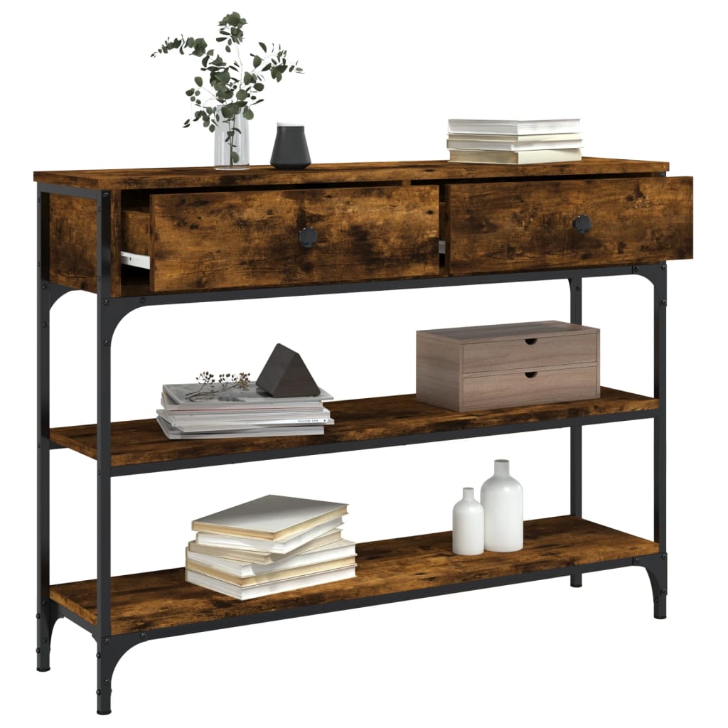 konsolbord 100x25x75 cm konstrueret træ røget egetræsfarve