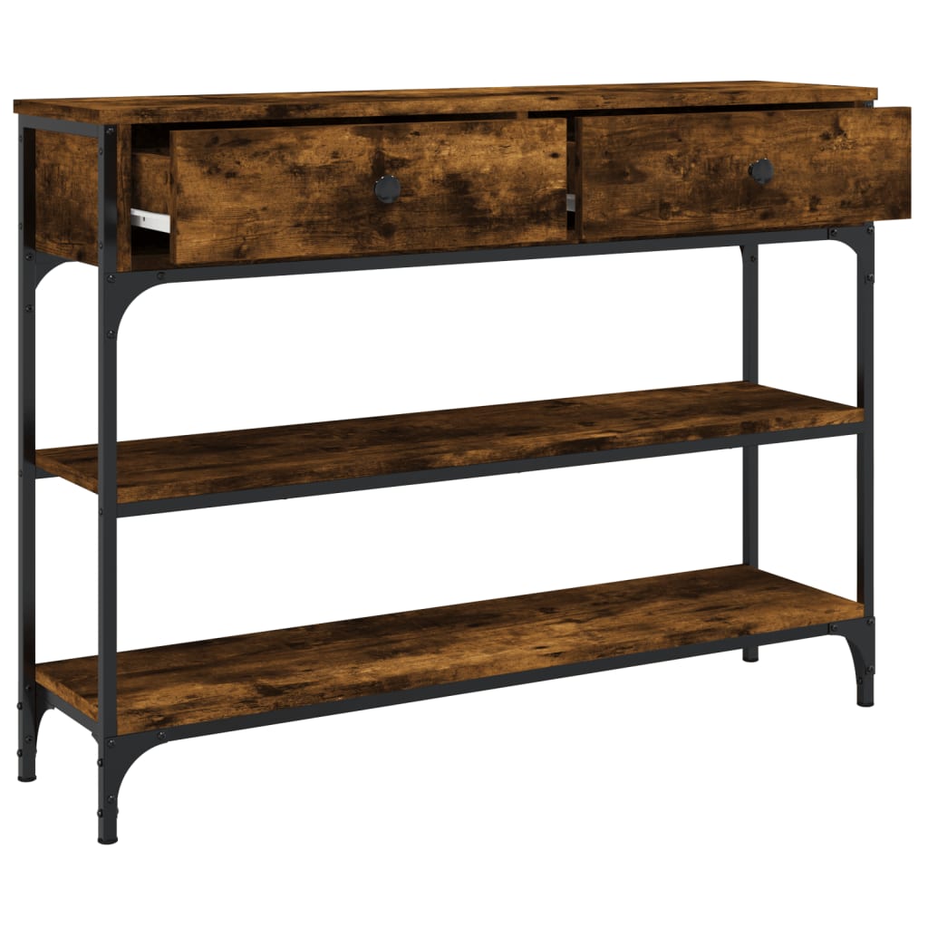 konsolbord 100x25x75 cm konstrueret træ røget egetræsfarve