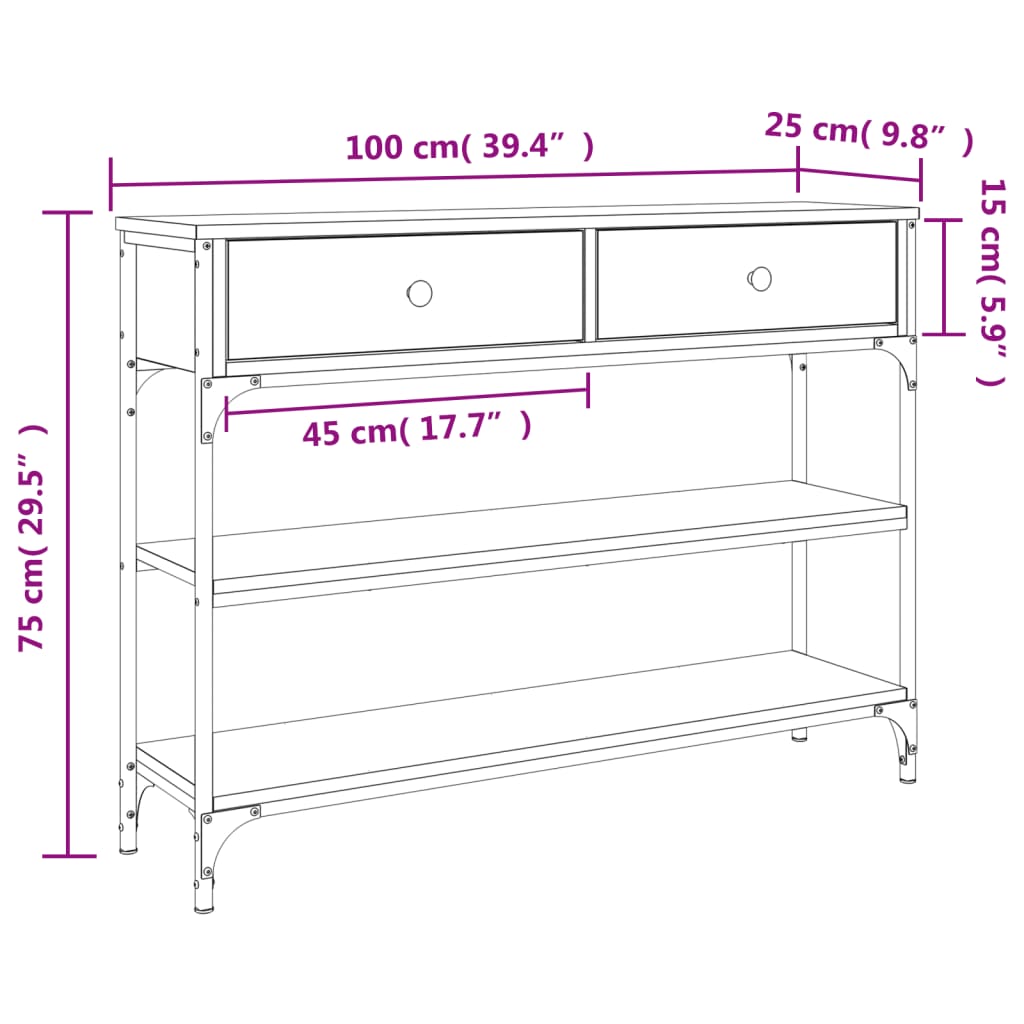 konsolbord 100x25x75 cm konstrueret træ grå sonoma-eg