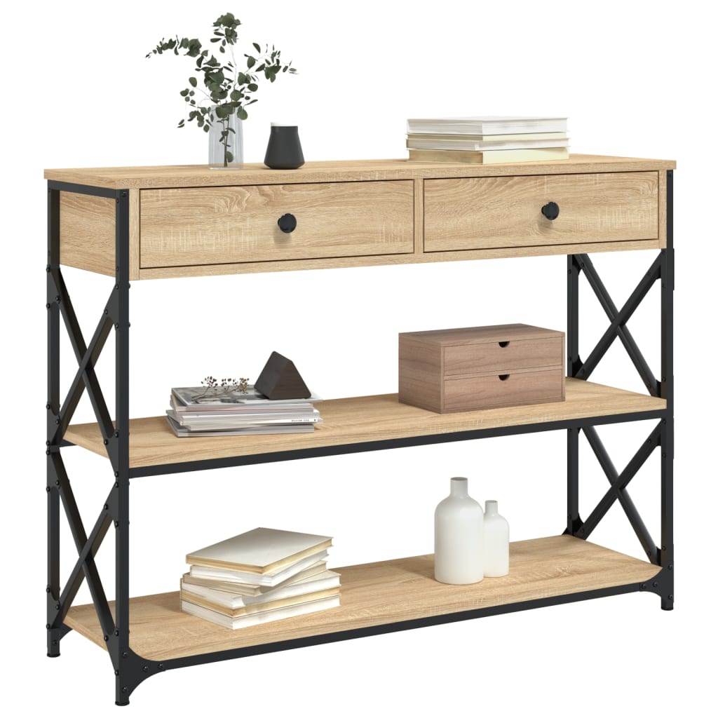 konsolbord 100x28x75 cm konstrueret træ sonoma-eg