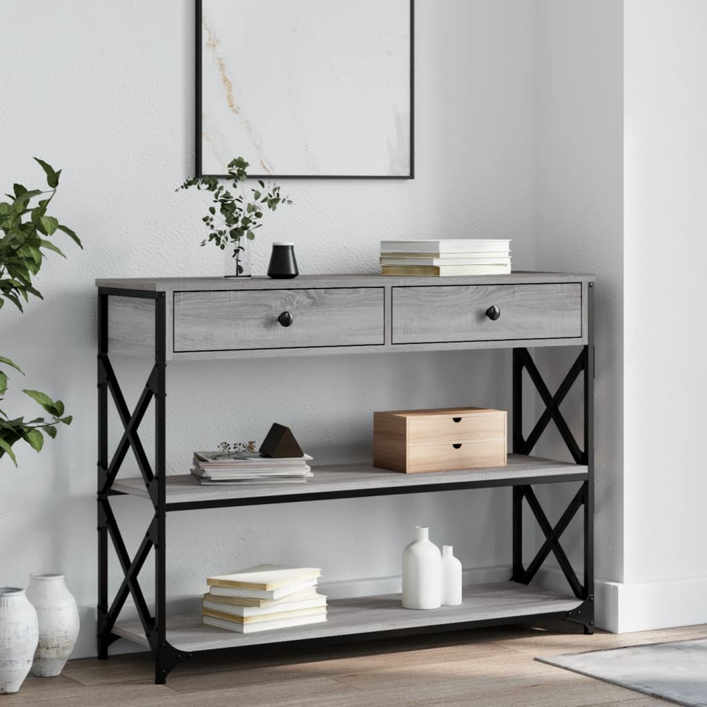 konsolbord 100x28x75 cm konstrueret træ grå sonoma-eg