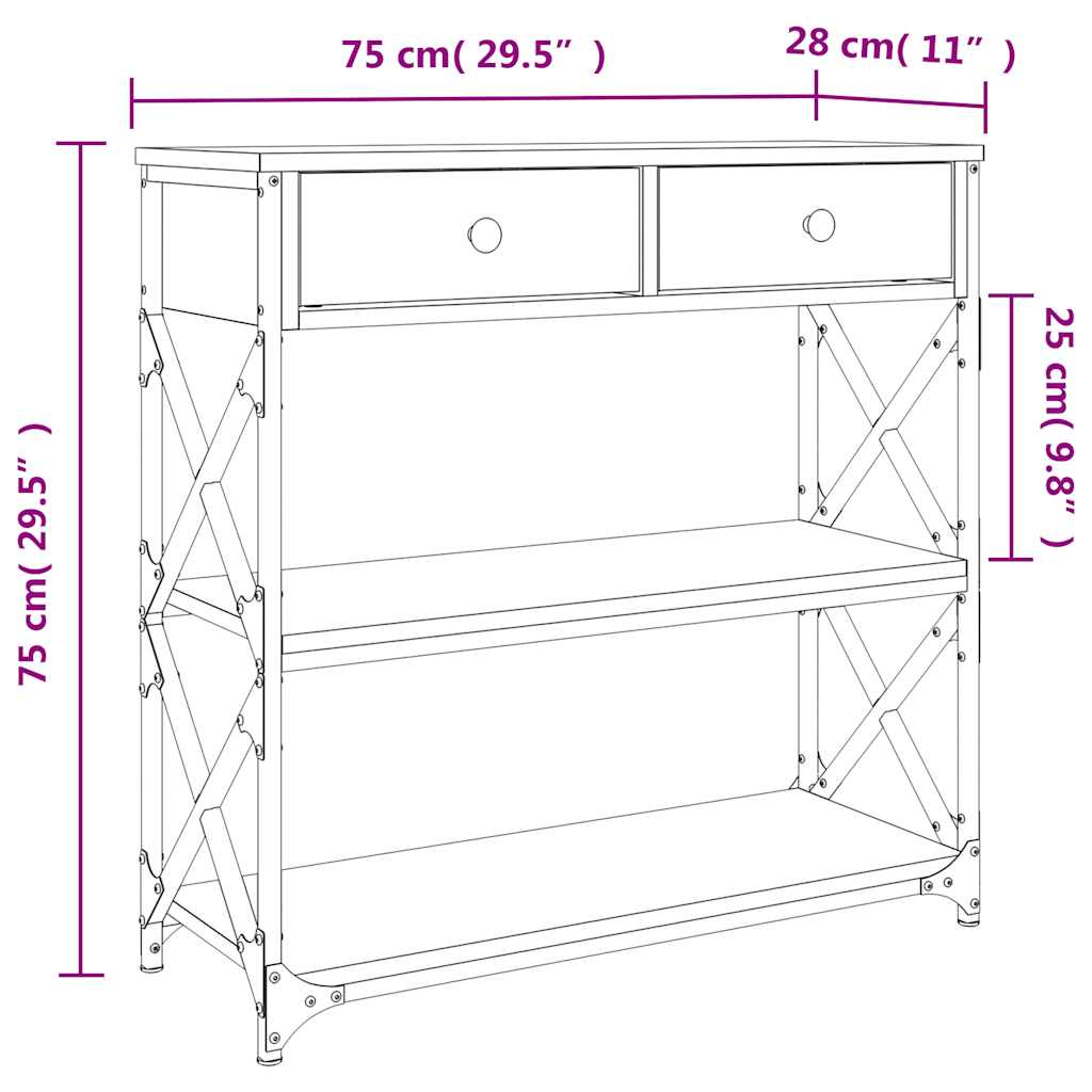 konsolbord 75x28x75 cm konstrueret træ sonoma-eg