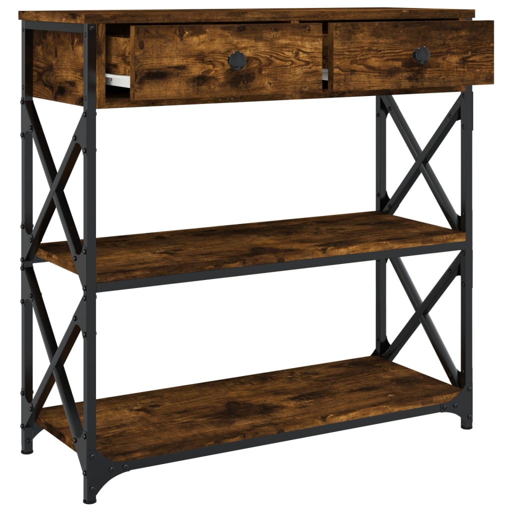 konsolbord 75x28x75 cm konstrueret træ røget egetræsfarve