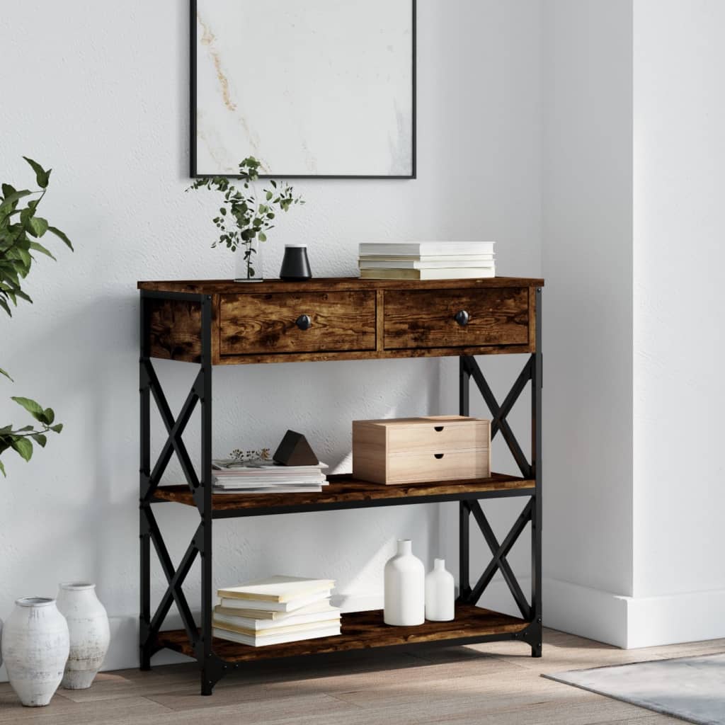 konsolbord 75x28x75 cm konstrueret træ røget egetræsfarve