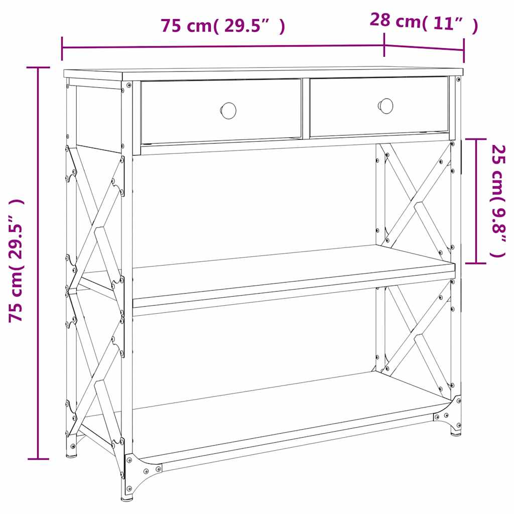 konsolbord 75x28x75 cm konstrueret træ grå sonoma-eg