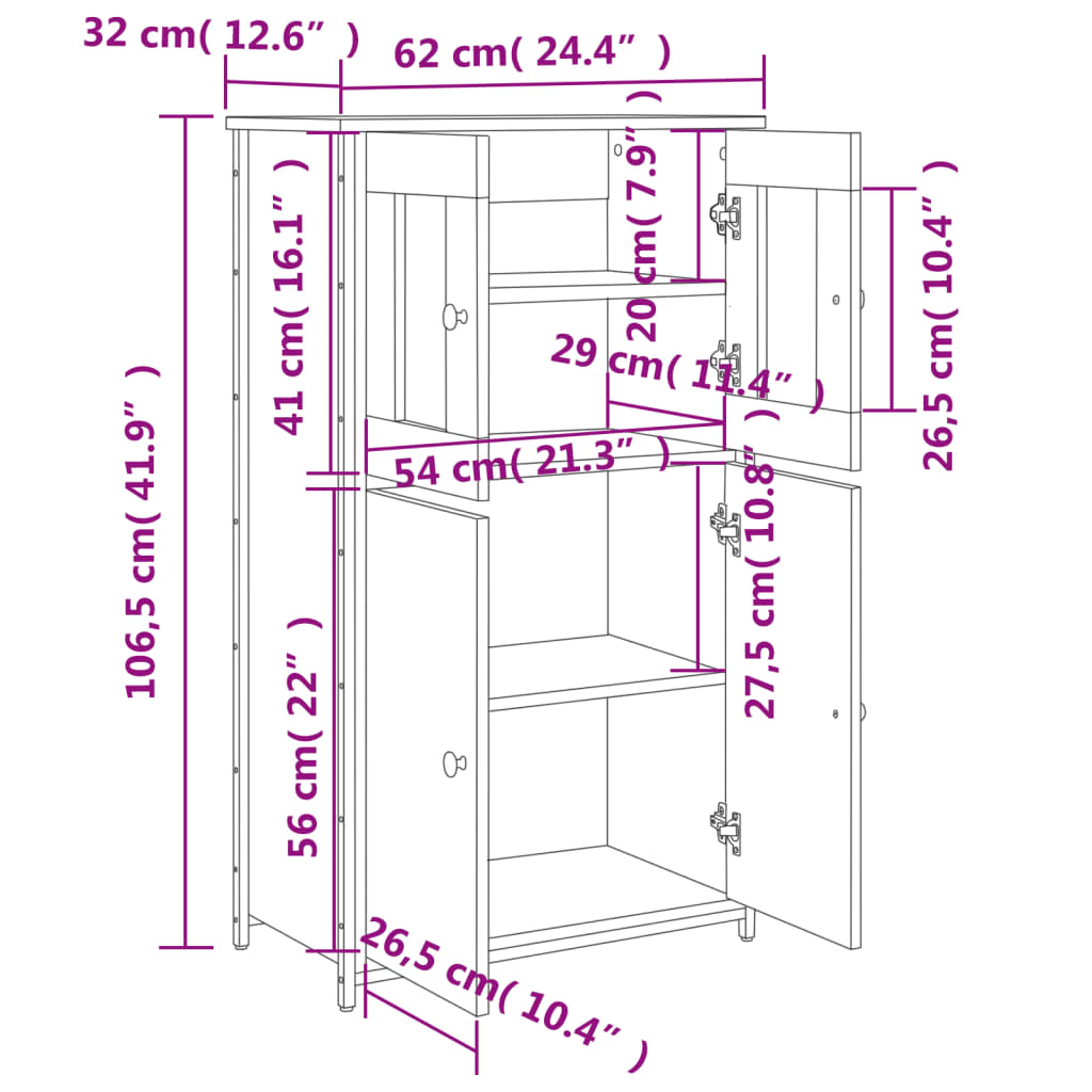 skab 62x32x106,5 cm konstrueret træ sonoma-eg