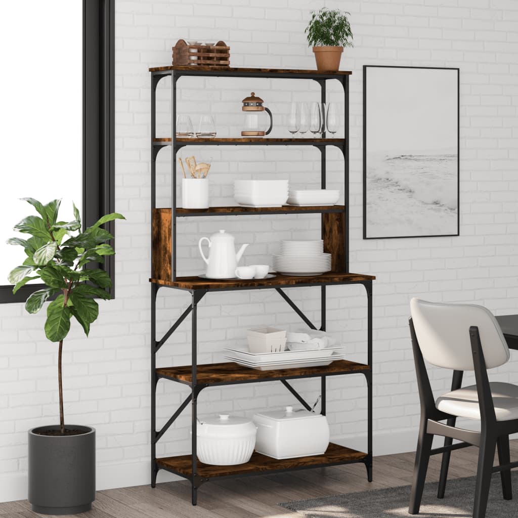 køkkenreol 6 hylder 90x40x180 cm konstrueret træ røget egetræ