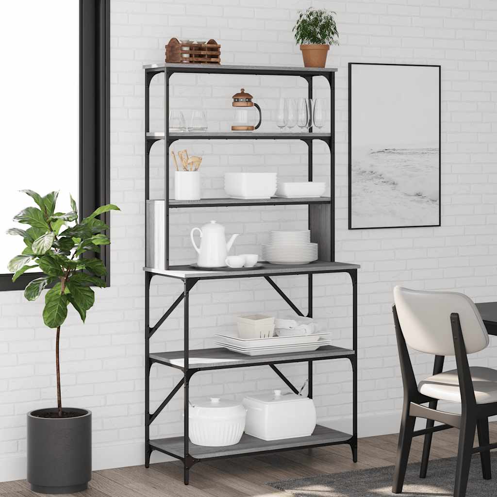 køkkenreol 6 hylder 90x40x180 cm konstrueret træ grå sonoma-eg