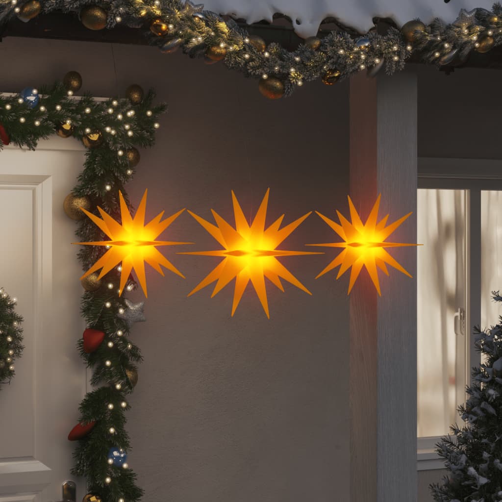 juledekoration med LED-lys 3 stk. foldbar gul