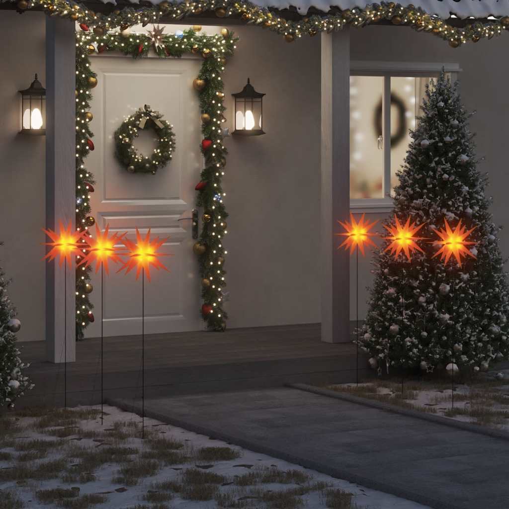 juledekoration med LED-lys og jordspyd 3 stk. 35 cm foldbar rød